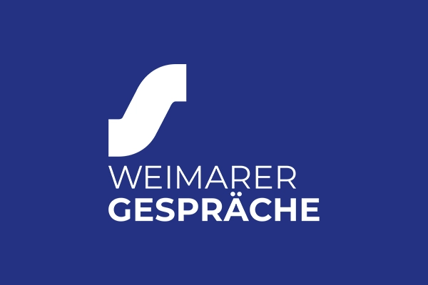 Logo der Weimarer Gespräche auf blauem Hintergrund